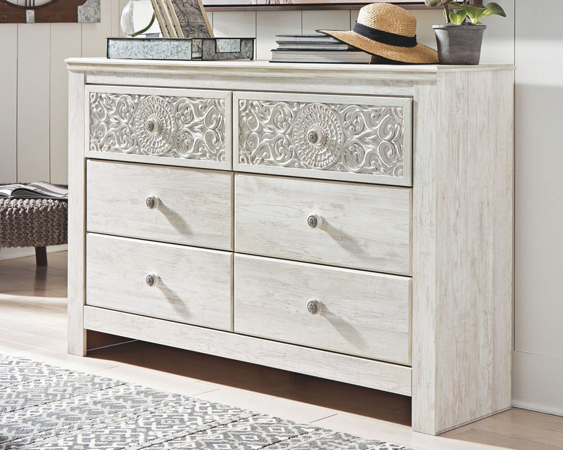 Paxberry - Six Drawer Dresser - Medallion Drawer Pulls - Whitewash - R&R Furniture Gallery (Fountain Valley, CA)