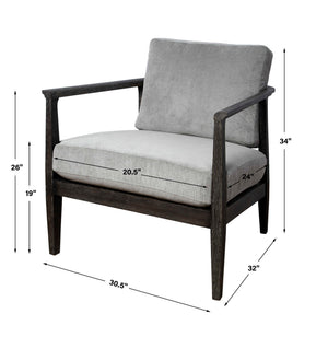 Gray Uttermost Brunei modern accent chair with sleek design and upholstered seat, ideal for contemporary living spaces.