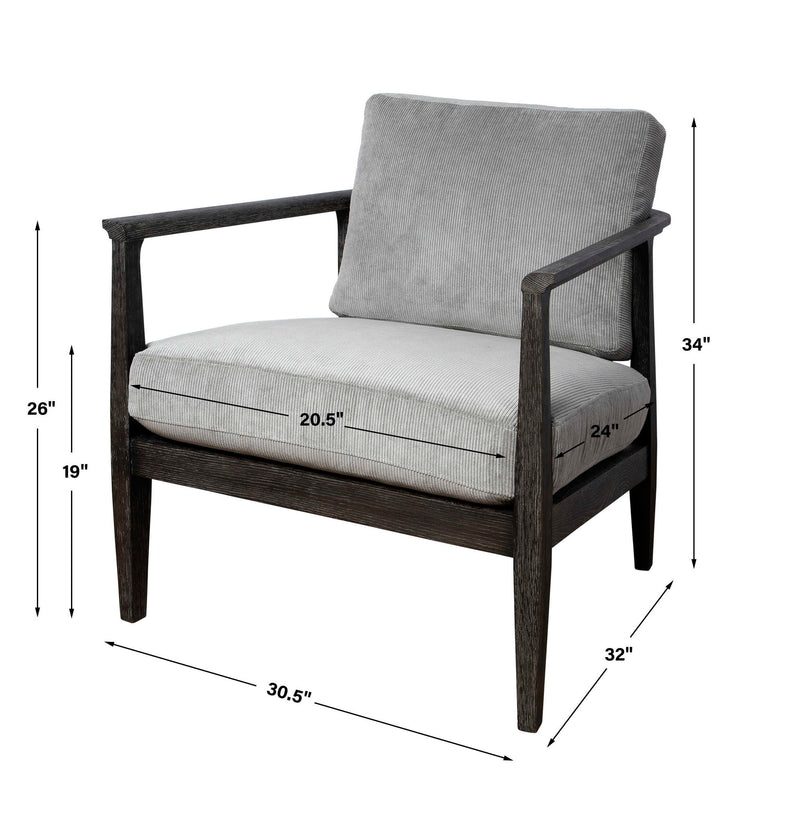 Gray Uttermost Brunei modern accent chair with sleek design and upholstered seat, ideal for contemporary living spaces.