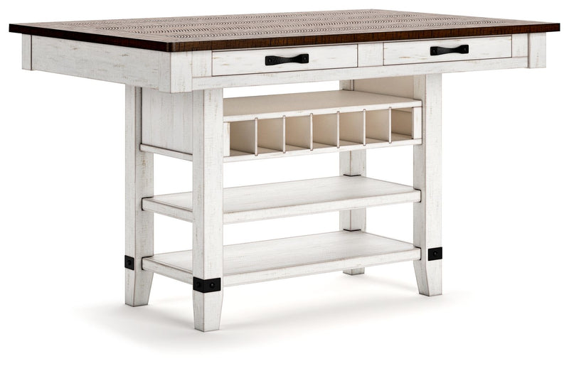 Valebeck - Rect Dining Room Counter Table With Wine Rack - R&R Furniture Gallery (Fountain Valley, CA)