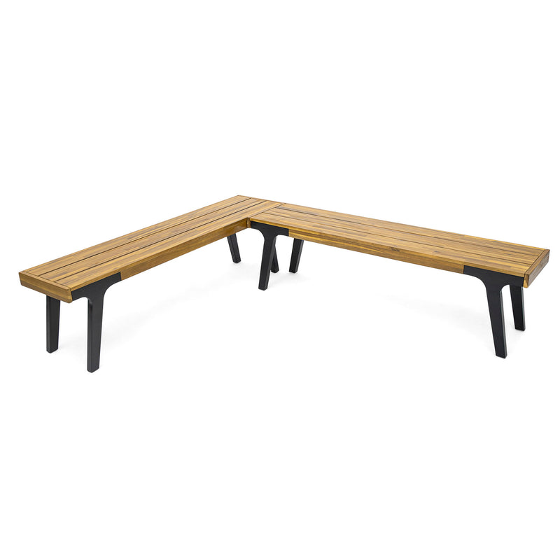 Set of two Noble House teak dining benches with sleek wooden design, ideal for indoor or outdoor dining spaces.