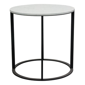 Surface Round End Table w/ Engineered Marble Top & Black Powder Coated Metal Base by Diamond Sofa