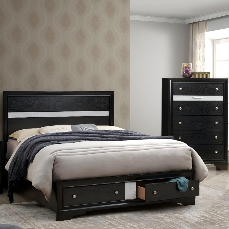 Madrid - Queen Bed With Storage Drawers And Nickel Handles - Black - R&R Furniture Gallery (Fountain Valley, CA)