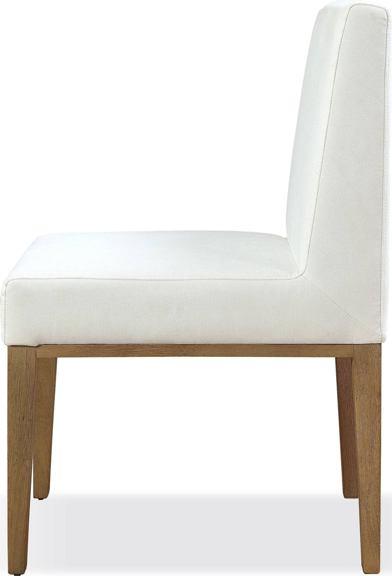 One Modern Coastal Upholstered Dining Side Chair in White Pearl and Bisque