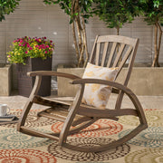 Gray outdoor reclining rocking chair by Noble House with cushioned seat and backrest, ideal for patio or garden relaxation.