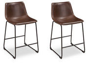 Set of two Signature Design by Ashley Centiar upholstered barstools with cushioned seats and wooden legs, ideal for kitchen or bar area.