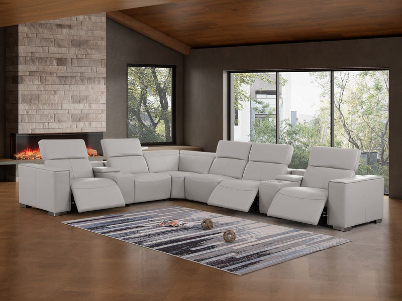 1208 - 8 Piece L Shaped Leather Sectional With 3 Power Recliners & Power Headrests