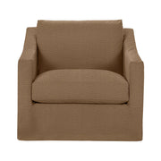 Classic Home Kipton swivel chair with padded fabric upholstery and wooden legs, featuring a modern design and comfortable seating.