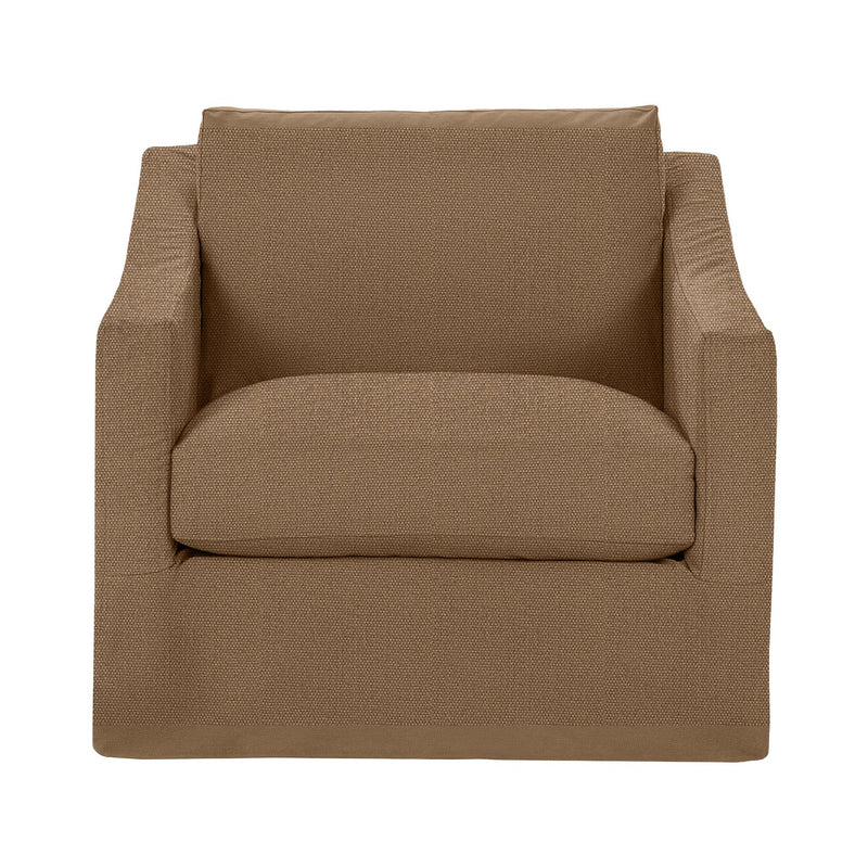 Classic Home Kipton swivel chair with padded fabric upholstery and wooden legs, featuring a modern design and comfortable seating.