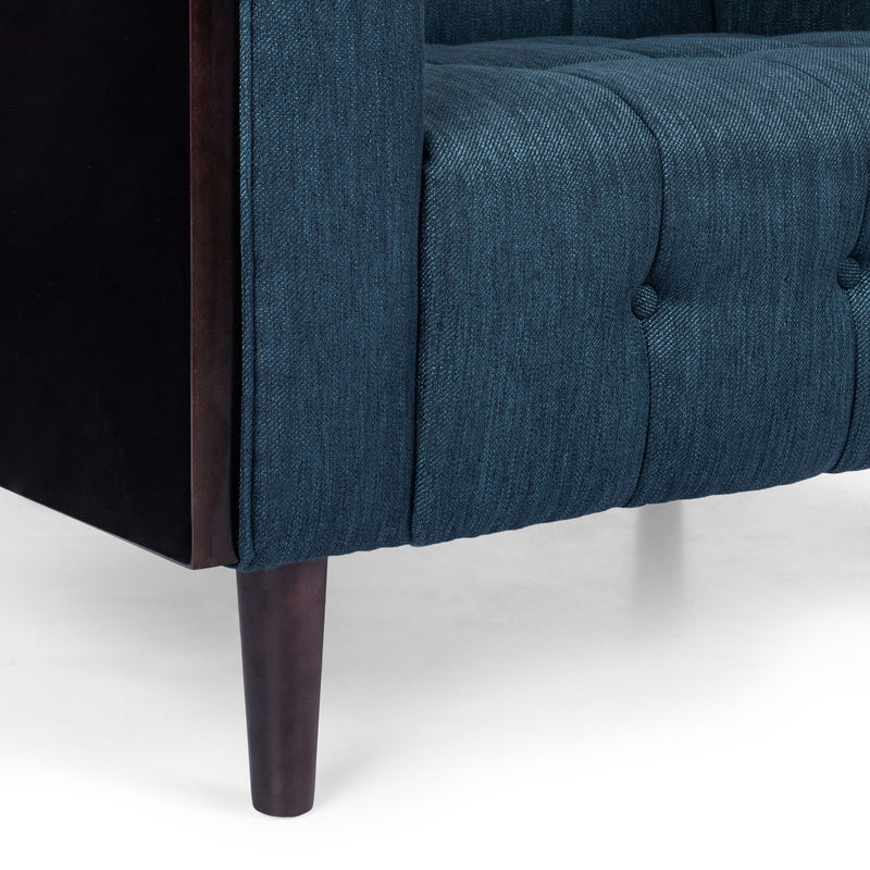 Noble House contemporary mid-century charm 3-seater sofa with button tufted waffle stitching and plush upholstered seating.