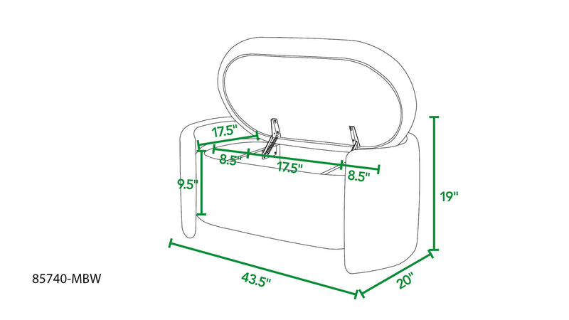 Fuji - Oval Storage Bench, Upholstered - Ivory White - R&R Furniture Gallery (Fountain Valley, CA)