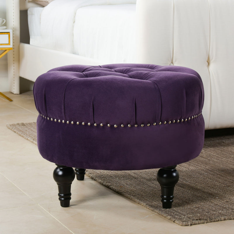 Dawn - Tufted Round Ottoman Nailhead Accents - Purple - R&R Furniture Gallery (Fountain Valley, CA)