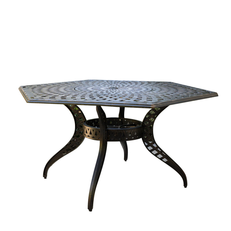 Outdoor Cast Aluminum Dining Table With Lattice Top And Umbrella Hole - Black - R&R Furniture Gallery (Fountain Valley, CA)
