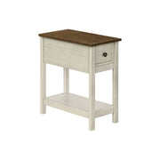 Narrow 8th Street accent end table with two tiers, storage drawer, lamp, and charming design suitable for small living spaces.