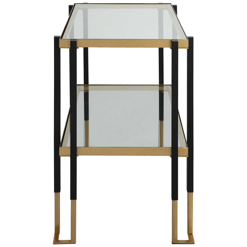Elegant glass console table by Uttermost with a sleek design, perfect for modern living room or entryway decor.