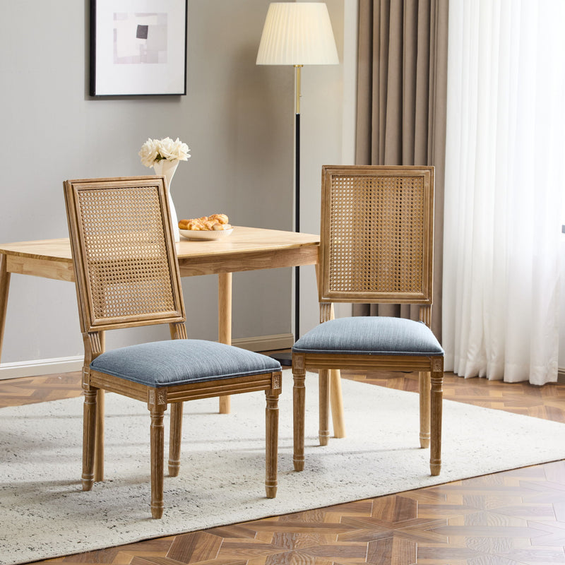 French Country Dining Chair With Rectangular Cane Backrest And Smooth Upholstered Seating - R&R Furniture Gallery (Fountain Valley, CA)