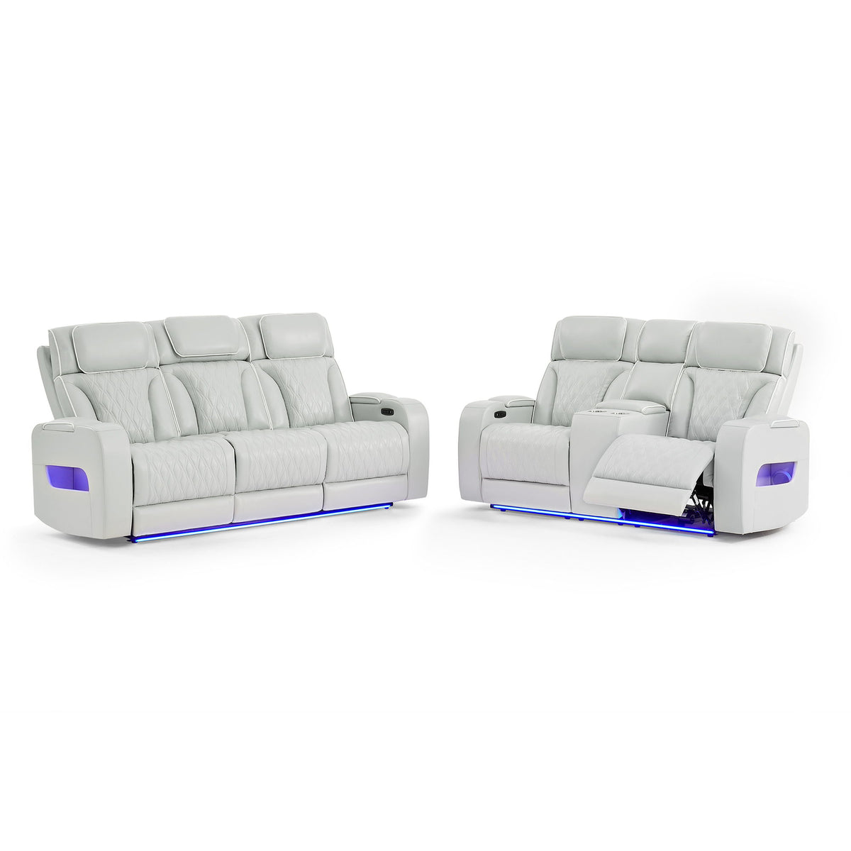 Julian - Power Console Reclining Loveseat, LED & Speaker - Silver