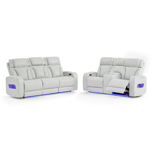 Julian - Power Reclining Sofa With Footrest And LED Lighting - Silver