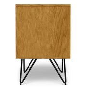 Simpli-Home Hunter accent nightstand with a wood finish, featuring a drawer and open shelf for bedroom storage.