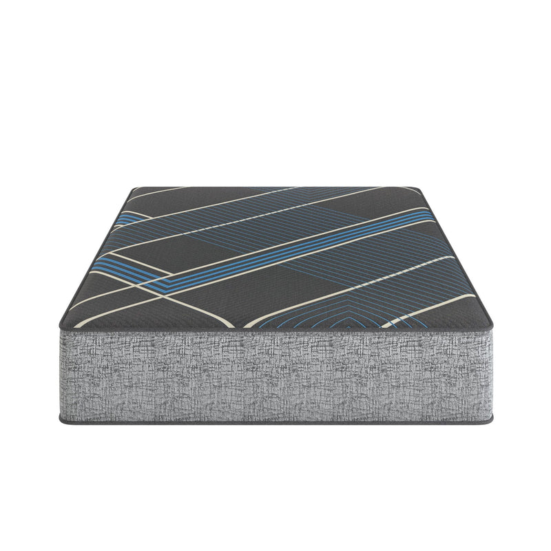 Restonic Tempagel 13-inch luxury hybrid mattress with cooling technology and supportive design, shown with a neatly made bed.