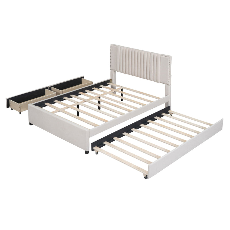 Upholstered Platform Bed With Drawers, Classic Headboard Design - R&R Furniture Gallery (Fountain Valley, CA)