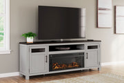 Darborn - 88" TV Stand With Electric Infrared Fireplace Insert - Gray / Brown - R&R Furniture Gallery (Fountain Valley, CA)