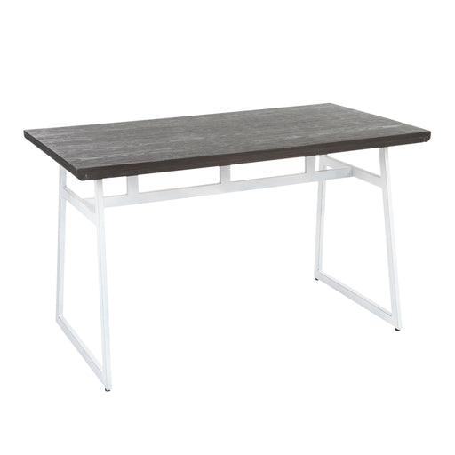 Lumi Source Geo industrial dining table with vintage white tabletop and espresso metal legs, modern and stylish for dining room.