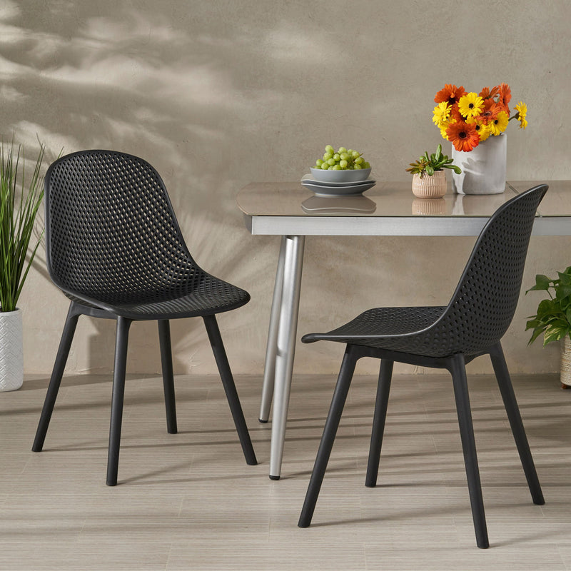 Set of two Noble House Posey Chairs featuring modern design with wooden legs and cushioned seats for stylish comfort.