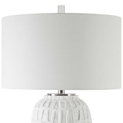 Uttermost Caelina textured white table lamp with a modern design, featuring a cylindrical base and a fabric shade.