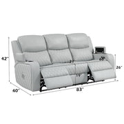 Elonzo - Power Motion Sofa With LED, Power Headrest & Speaker - Light Gray - R&R Furniture Gallery (Fountain Valley, CA)