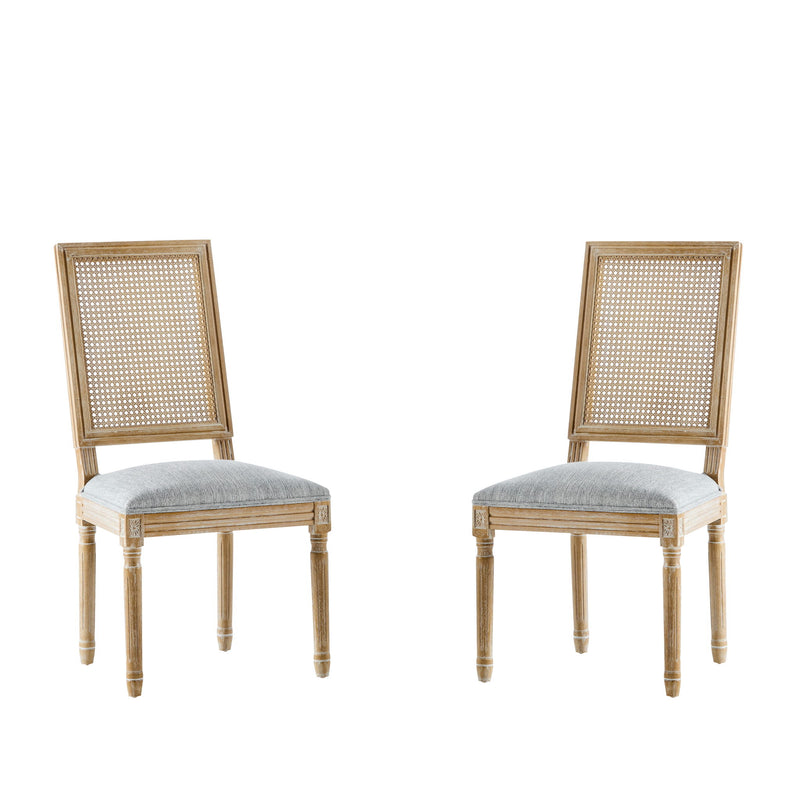 French Country Dining Chair With Rectangular Cane Backrest And Smooth Upholstered Seating - R&R Furniture Gallery (Fountain Valley, CA)