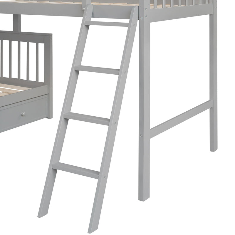 Solid L Shaped Bunk Bed With 3 Drawers, Ladder And Staircase - R&R Furniture Gallery (Fountain Valley, CA)