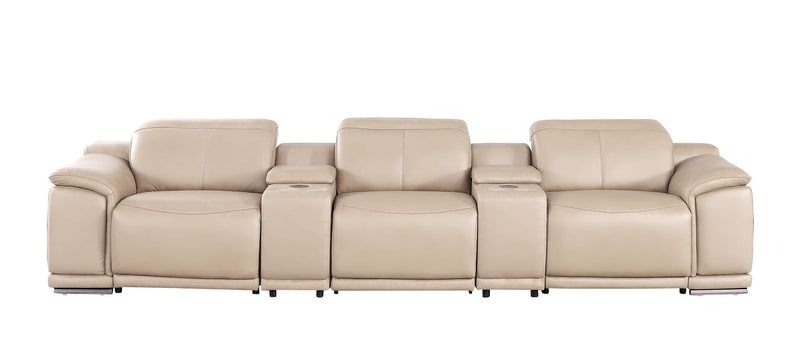 2679 - Genuine Leather Sofa With 3 Power Recliners & Dual Storage Consoles