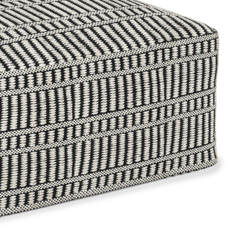 Safford - Square Woven Outdoor / Indoor Pouf - Black / White - R&R Furniture Gallery (Fountain Valley, CA)