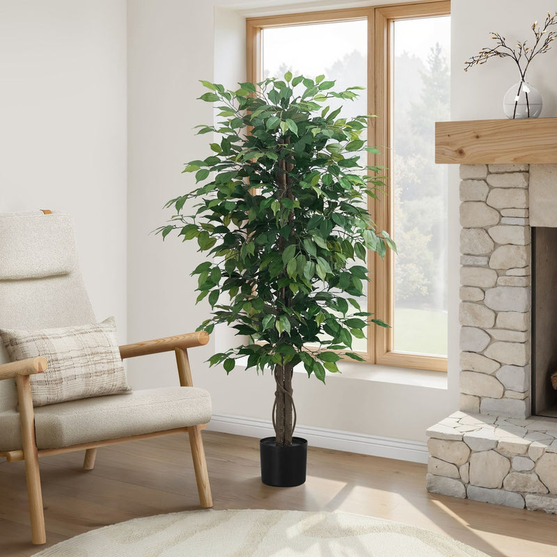 58" Tall, Artificial Plant, Ficus Tree, Indoor, Faux, Fake, Floor, Greenery, Potted, Decorative - Green / Black - R&R Furniture Gallery (Fountain Valley, CA)