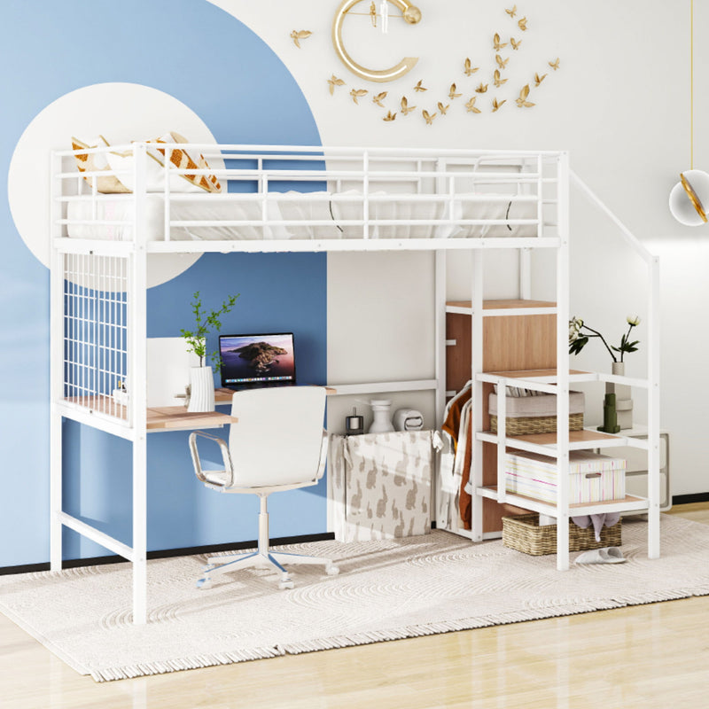 Loft Bed With Desk And Grid, Stylish Frame With Lateral Storage Ladder And Wardrobe - R&R Furniture Gallery (Fountain Valley, CA)