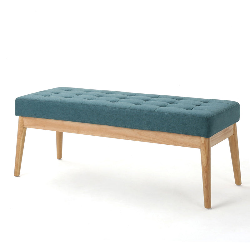 Vibratory - Button Tufted Upholstered Ottoman With Splayed Wooden Legs - Teal / Natural - R&R Furniture Gallery (Fountain Valley, CA)