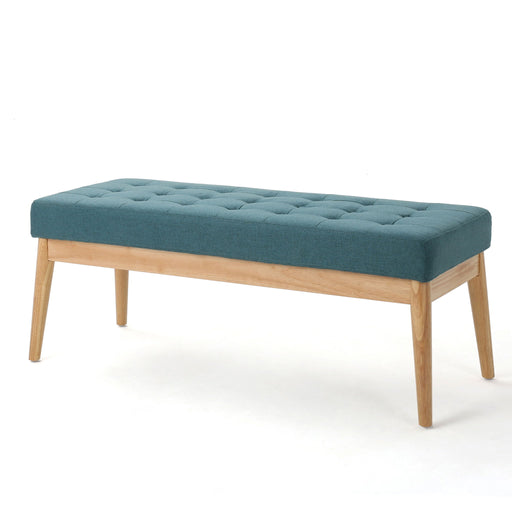 Vibratory - Button Tufted Upholstered Ottoman With Splayed Wooden Legs - Teal / Natural - R&R Furniture Gallery (Fountain Valley, CA)