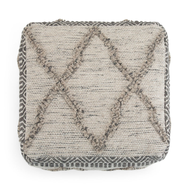 Simpli-Home Sweeney upholstered square pouf, accent furniture piece with plush fabric and modern design, ideal for living room decor