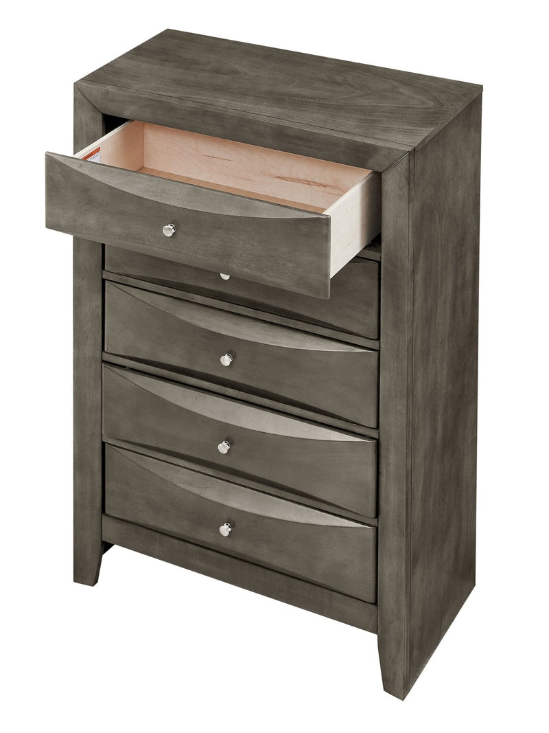 Glory Furniture Marilla accent chest with a sleek wood finish, featuring multiple drawers and a modern design for stylish storage.