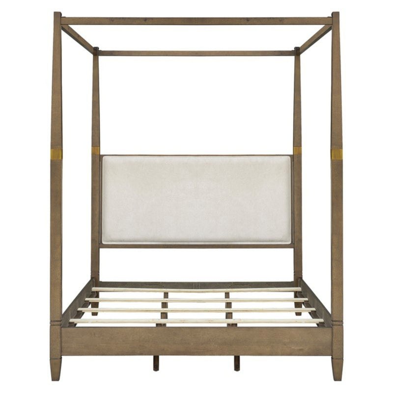 Queen Canopy Bed Frame With Upholstered Headboard - Brown - R&R Furniture Gallery (Fountain Valley, CA)