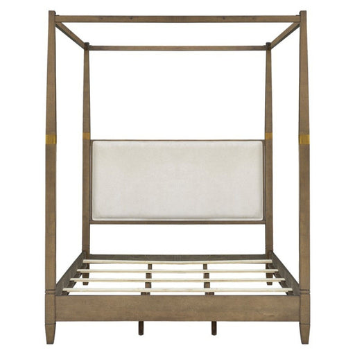 Queen Canopy Bed Frame With Upholstered Headboard - Brown - R&R Furniture Gallery (Fountain Valley, CA)