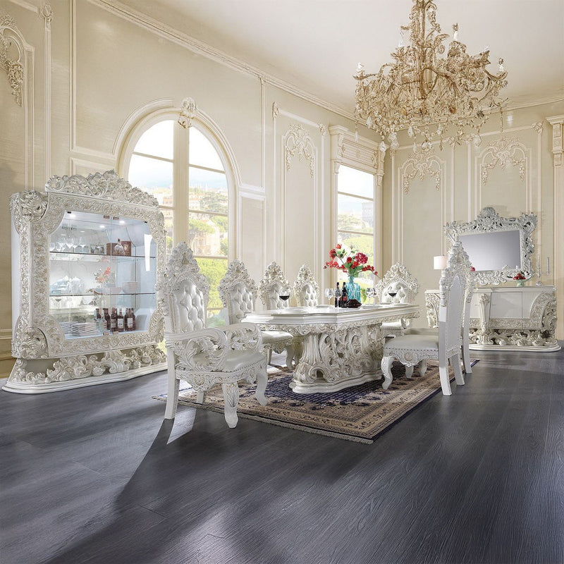 Adara - Side Chair (Set of 2) - Pearl White Synthetic Leather & Antique White - R&R Furniture Gallery (Fountain Valley, CA)