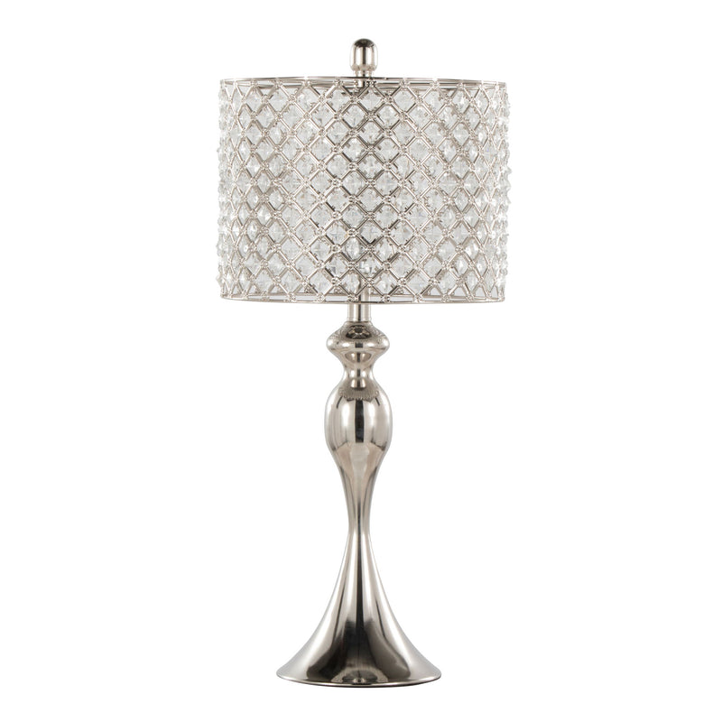 Set of two Lumi Source Ashland contemporary table lamps with square clear crystal accents and polished nickel finish.