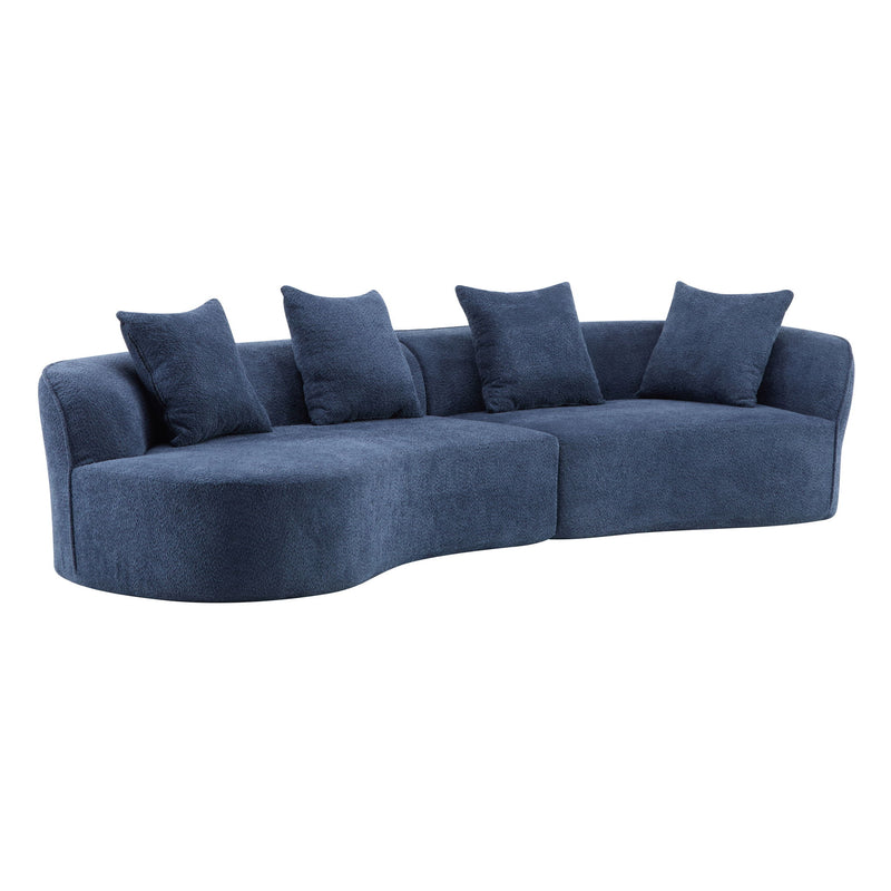 Noble House elegant curved sectional sofa with plush foam cushions, stationary design, showcasing a modern living room setup.