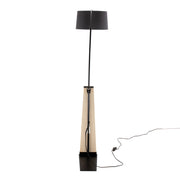 Lumi Source Robyn floor lamp with natural wood finish and black metal base, modern design, standing upright with adjustable arm.