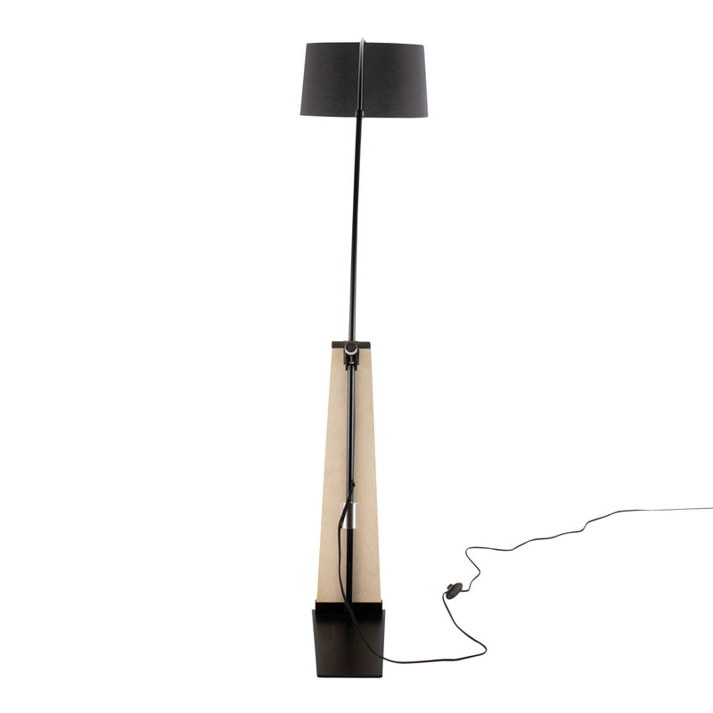 Lumi Source Robyn floor lamp with natural wood finish and black metal base, modern design, standing upright with adjustable arm.