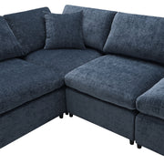Luxe & Co. Modern modular cloud sofa bed with six seats, sectional couch set, ottoman, and U-shaped sleeper for living room.