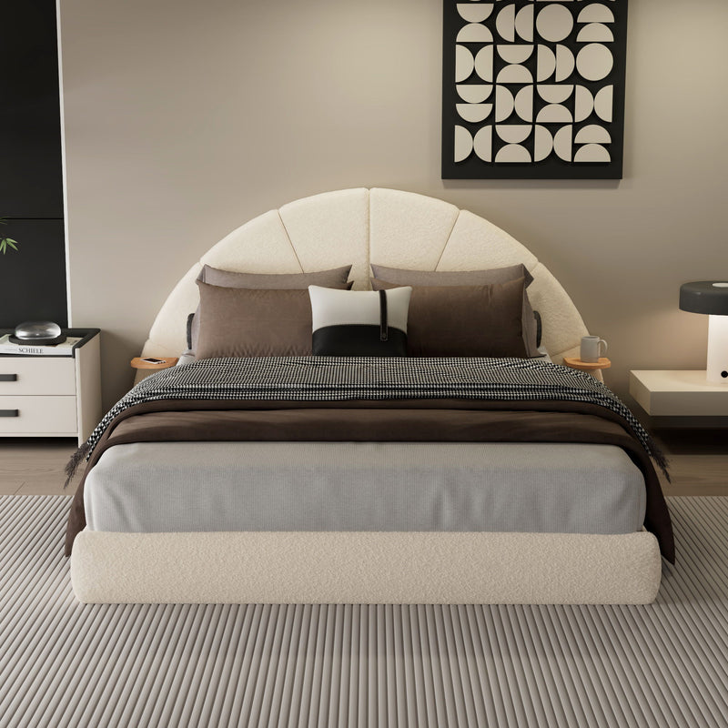 Queen Arched Bed With Small Table, Floor Standing Design - Beige - R&R Furniture Gallery (Fountain Valley, CA)