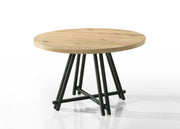 Tate - Round Dining Table With Cream Color Upholstered Chairs (Set of 5) - Oak Finish - R&R Furniture Gallery (Fountain Valley, CA)
